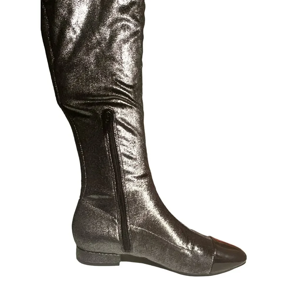 Women's Charcoal Grey Metallic Over-The-Knee Stretch Boots | Size 7.5 M | NEW